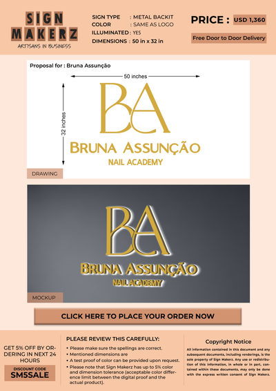 3D Metal Backlit sign for Bruna Assunção