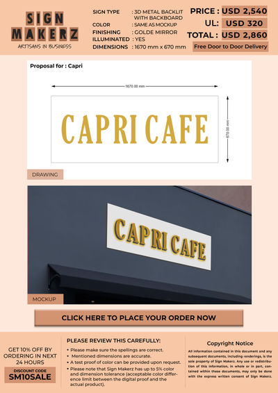 3D Metal Backlit With Backboard Sign For Capri