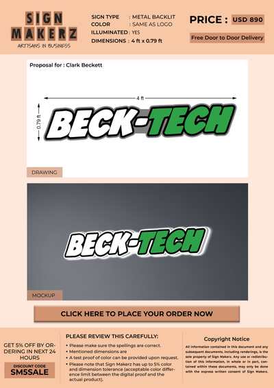 3D Metal Backlit Sign for Clark Beckett