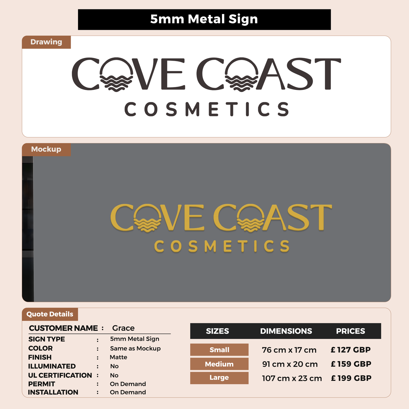 5mm Metal Sign for Grace Coast