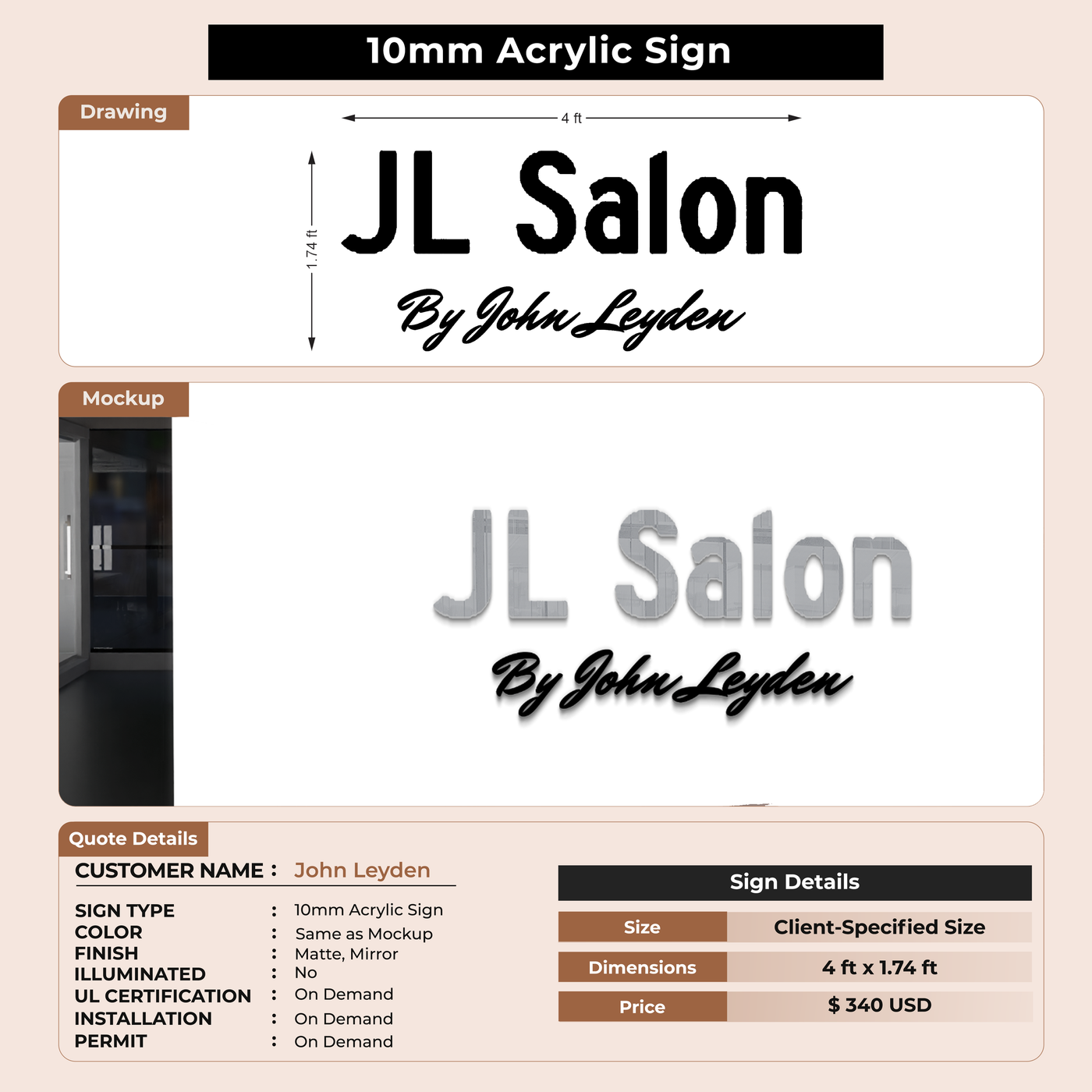 Business signage for John Leyden