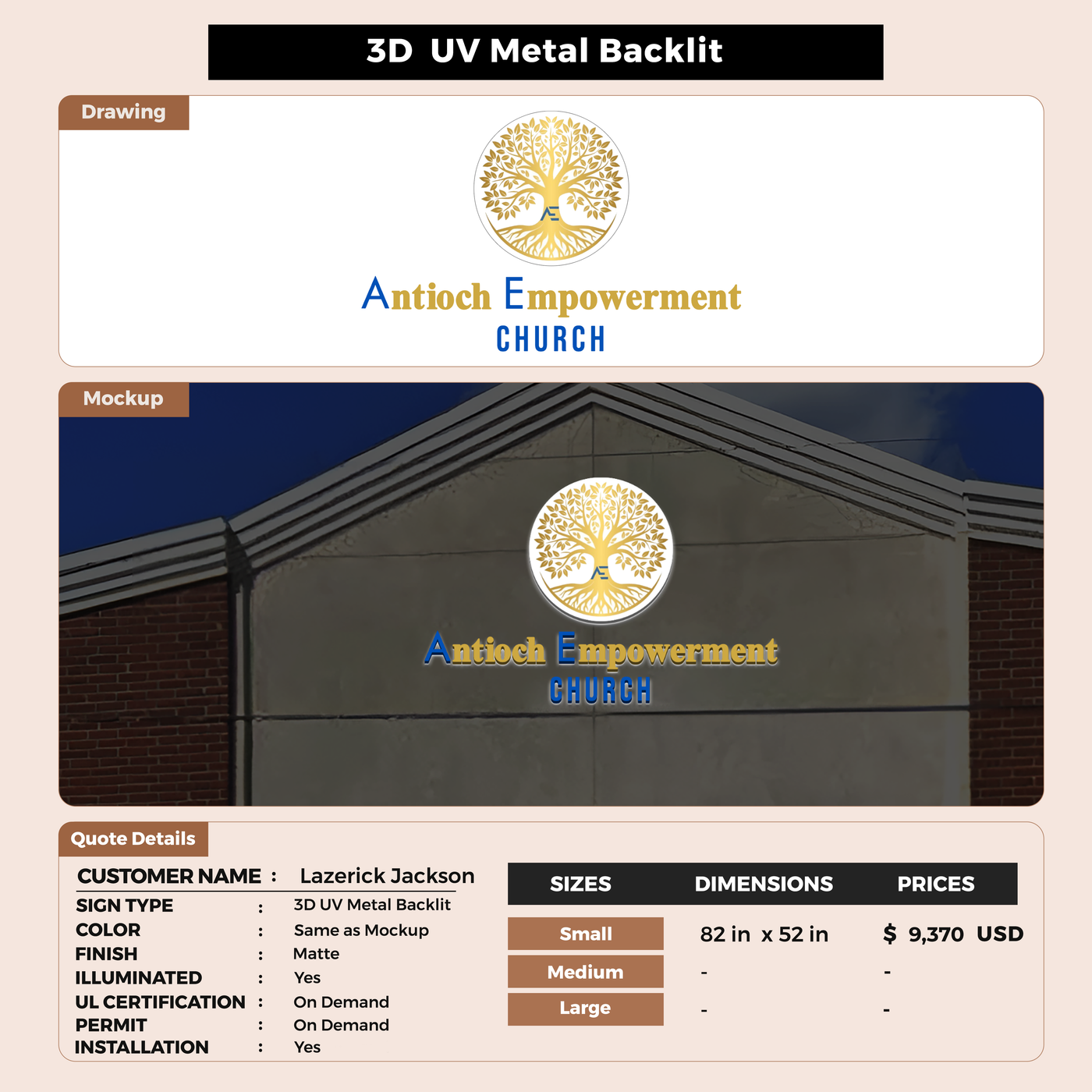 3D UV Metal Back-lit Sign For Lazerick Jackson