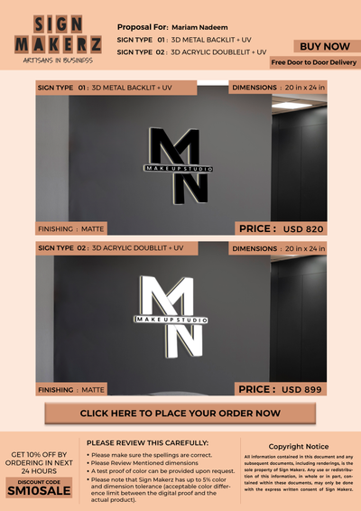 Business signage for Mariam Nadeem