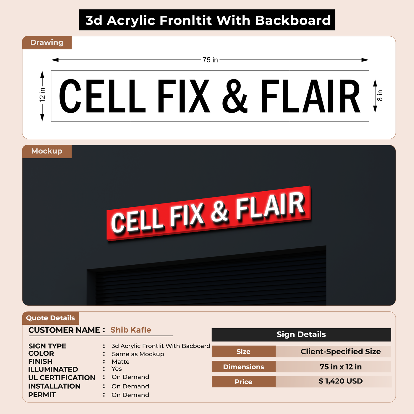 3d acrylic frontlit with backboard for Shib Kafle