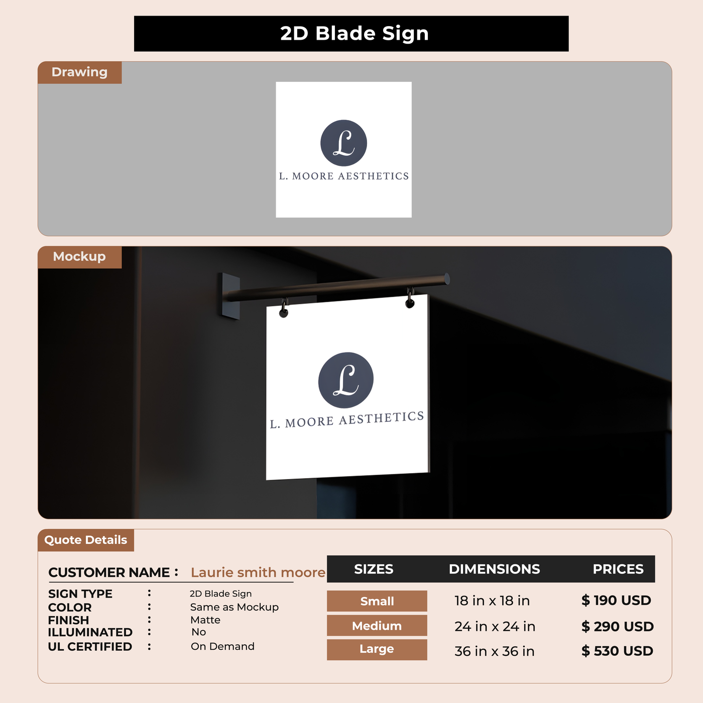 2D Blade Sign for Laurie smith moore