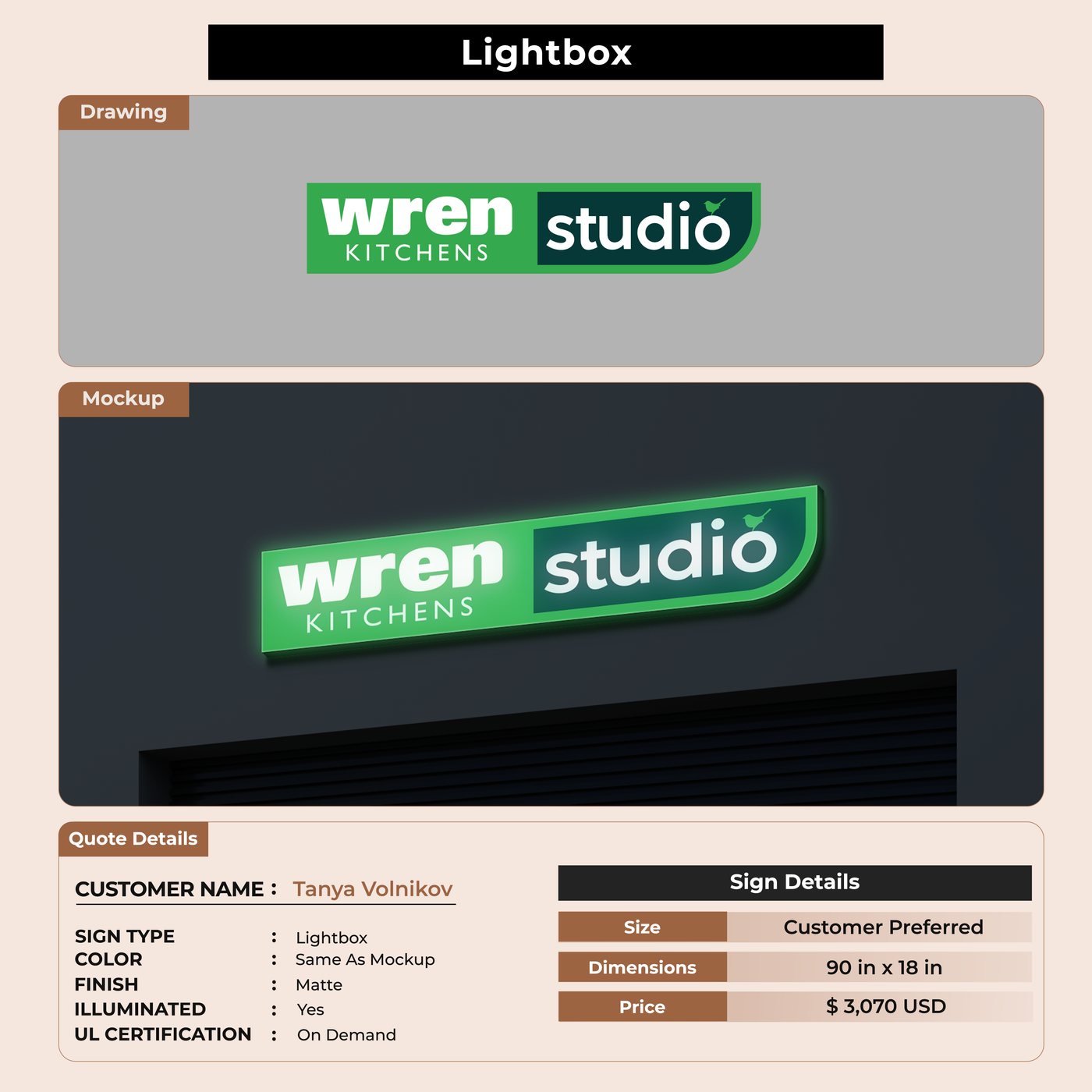 Sample Lightbox Sign for Tanya Volnikov