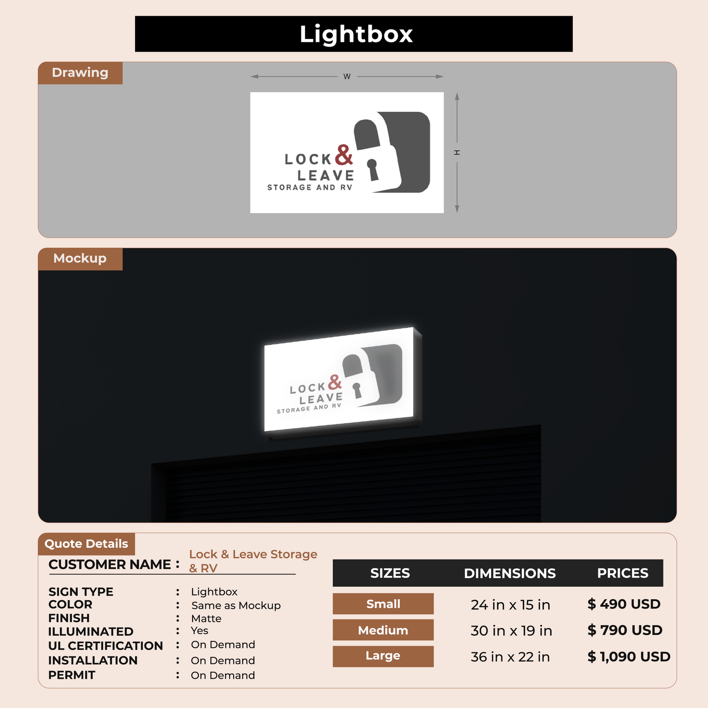 Lightbox Sign for Lock and Leave Storage & RV