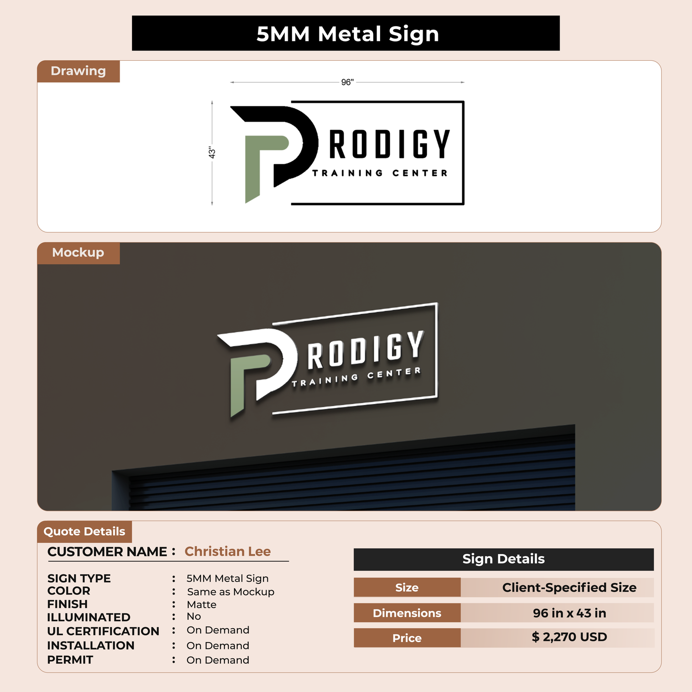 5mm Metal Sign for Christian Lee