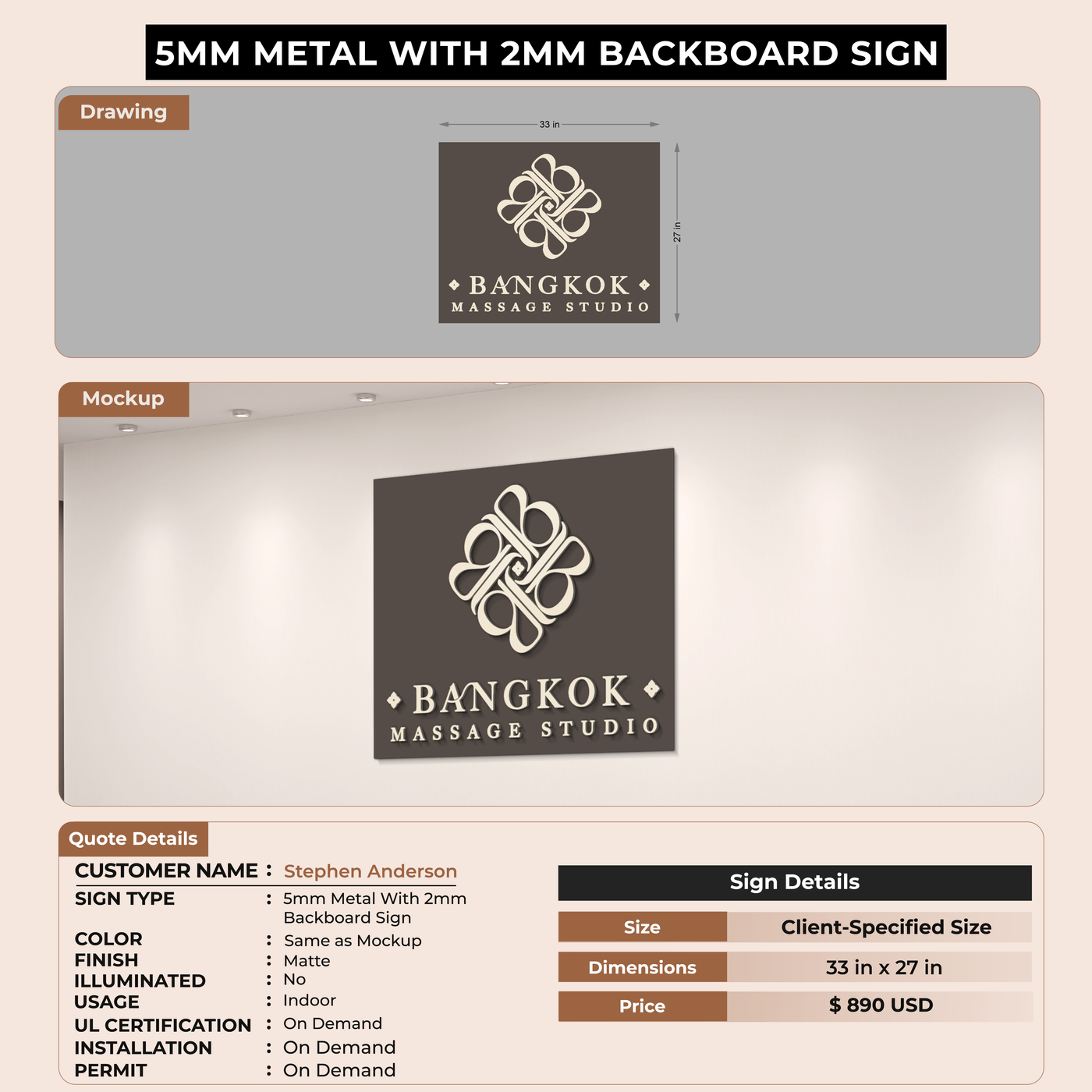 5mm Metal With 2mm Backboard Sign For Stephen Anderson