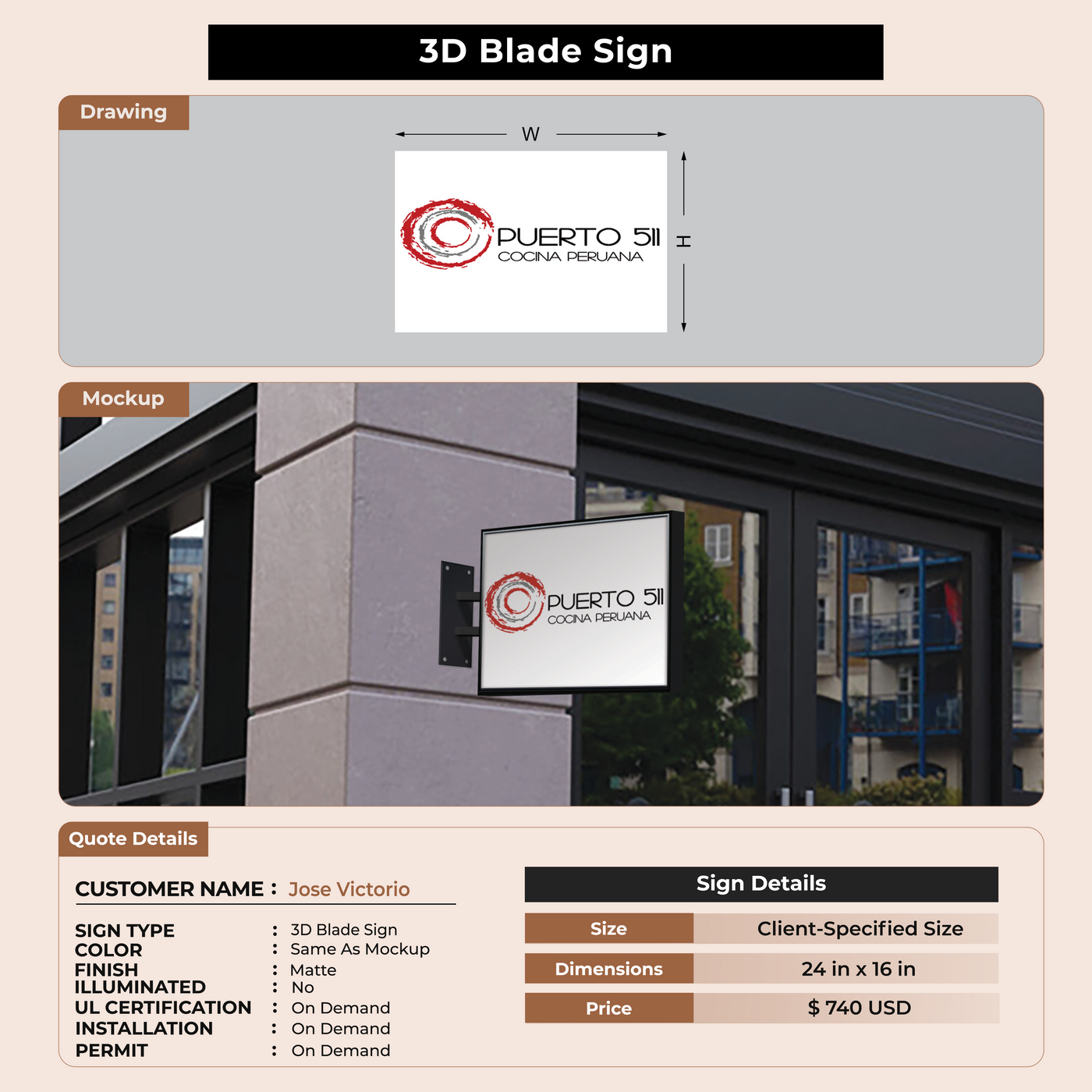 3D Blade Sign For Jose Victorio