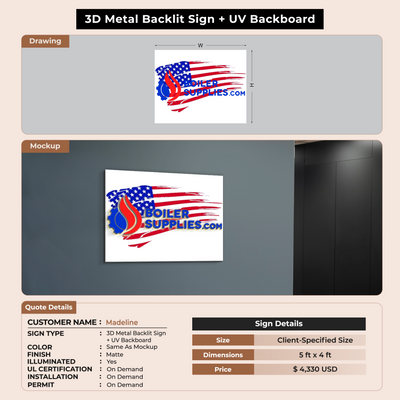 3d metal backlit signs for Madeline