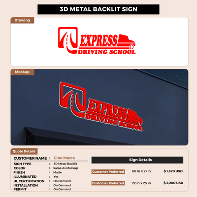 3D Metal Backlit Signs for Gino Marca