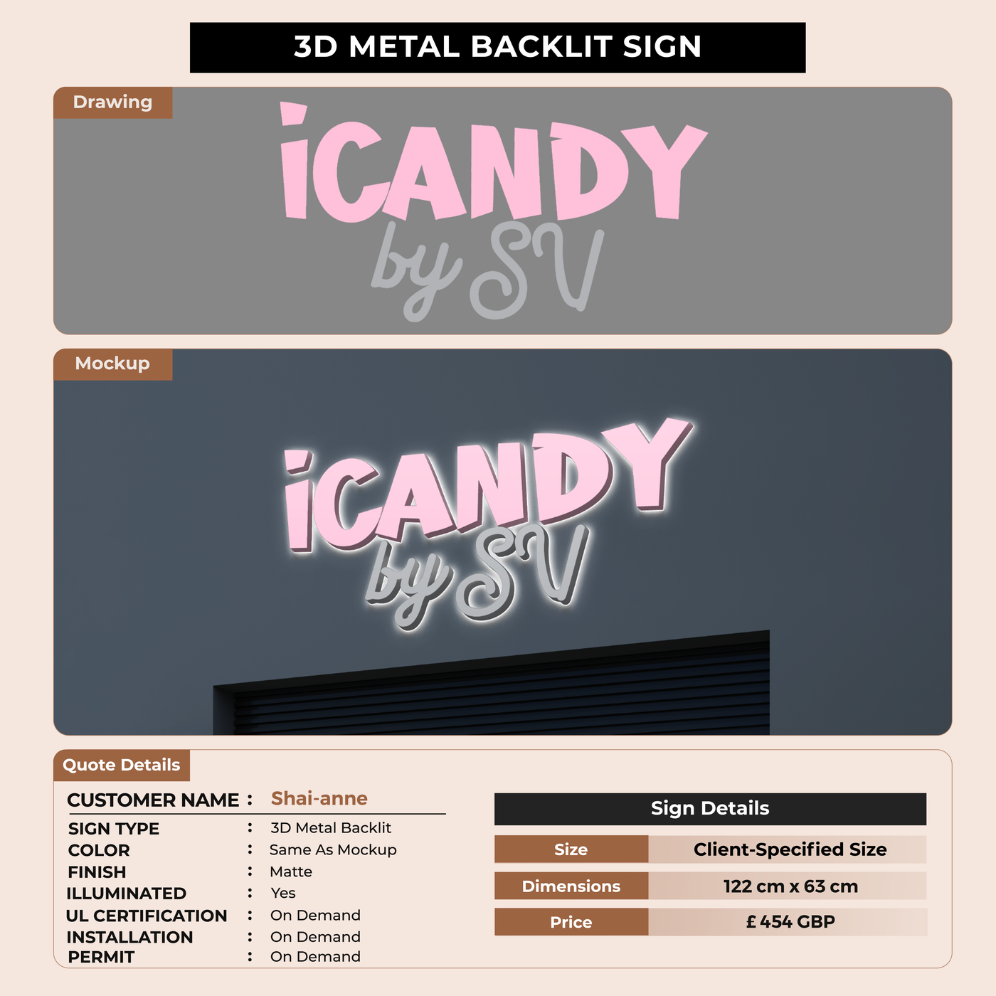 3D metal backlit For Shai-anne