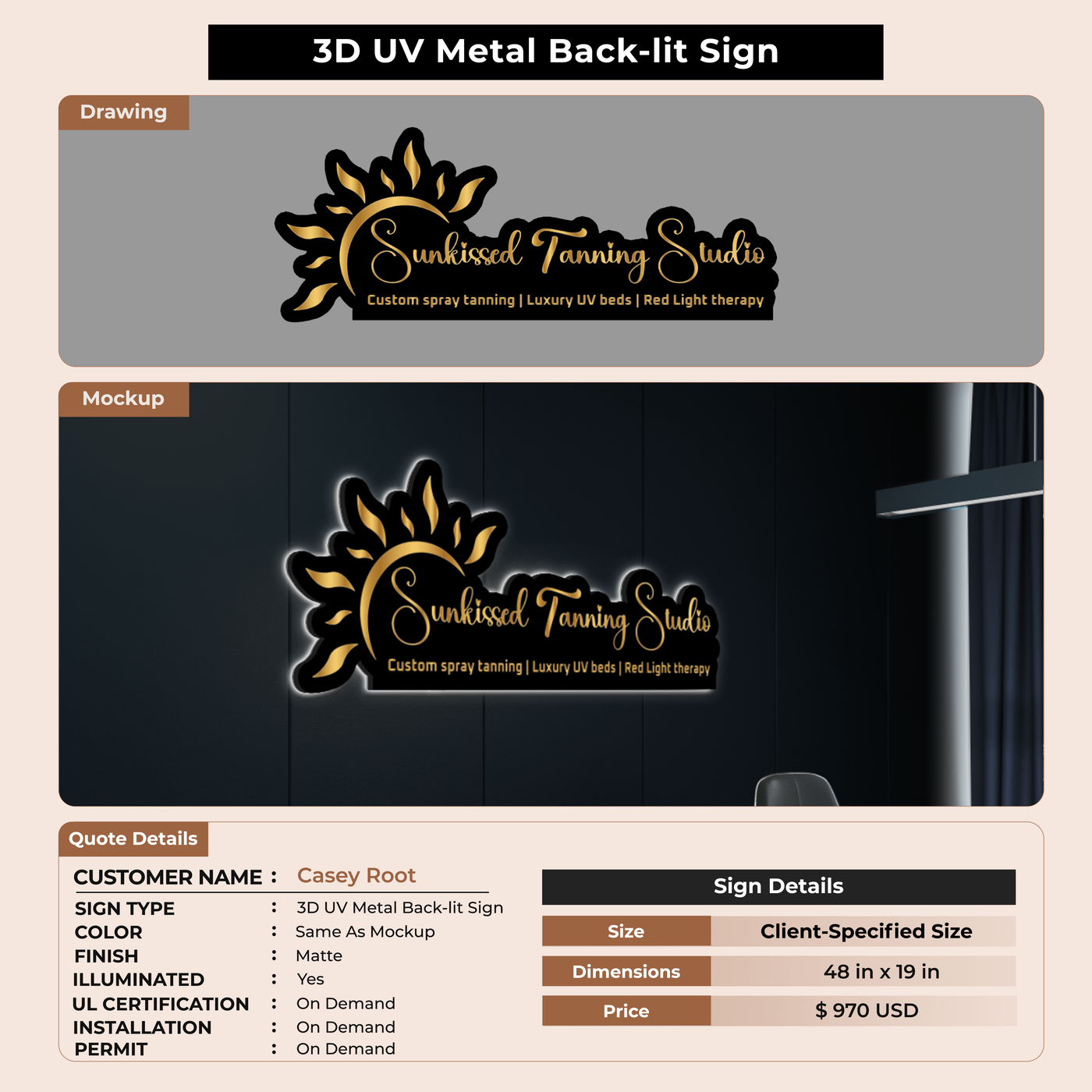 3D UV metal backlit For Casey Root