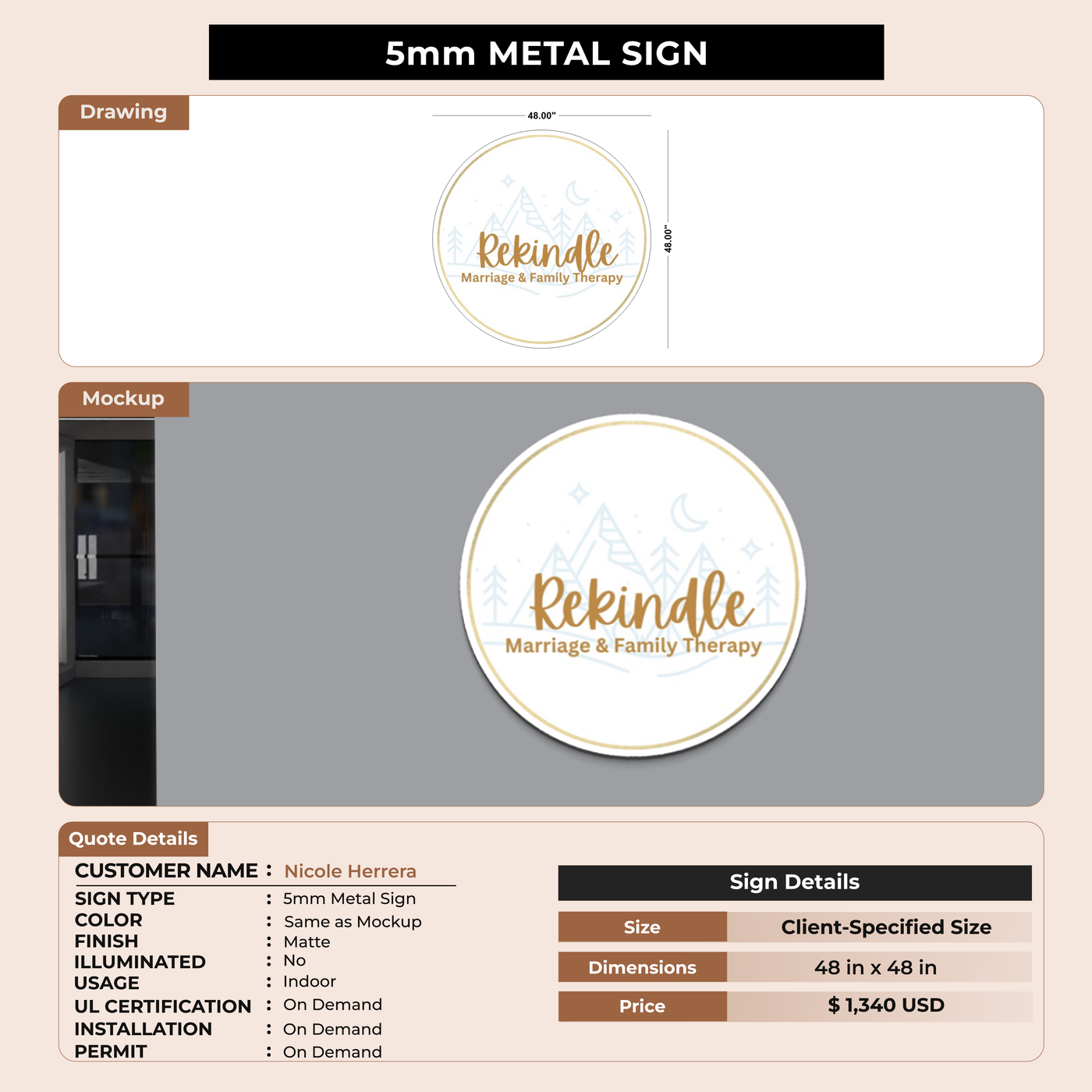 5mm metal sign for Nicole Herrera