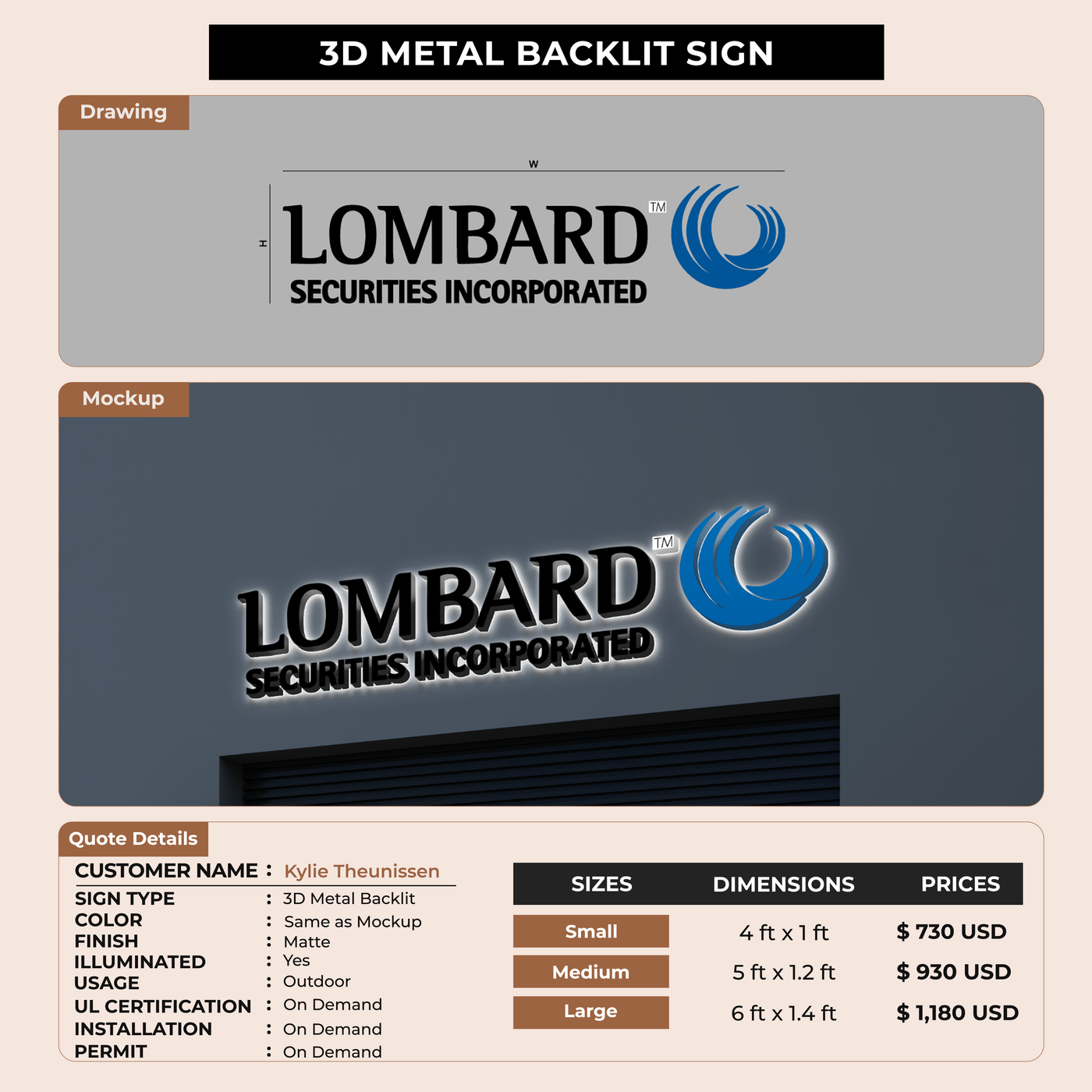 3D Metal Back-lit Sign For Kylie Theunissen