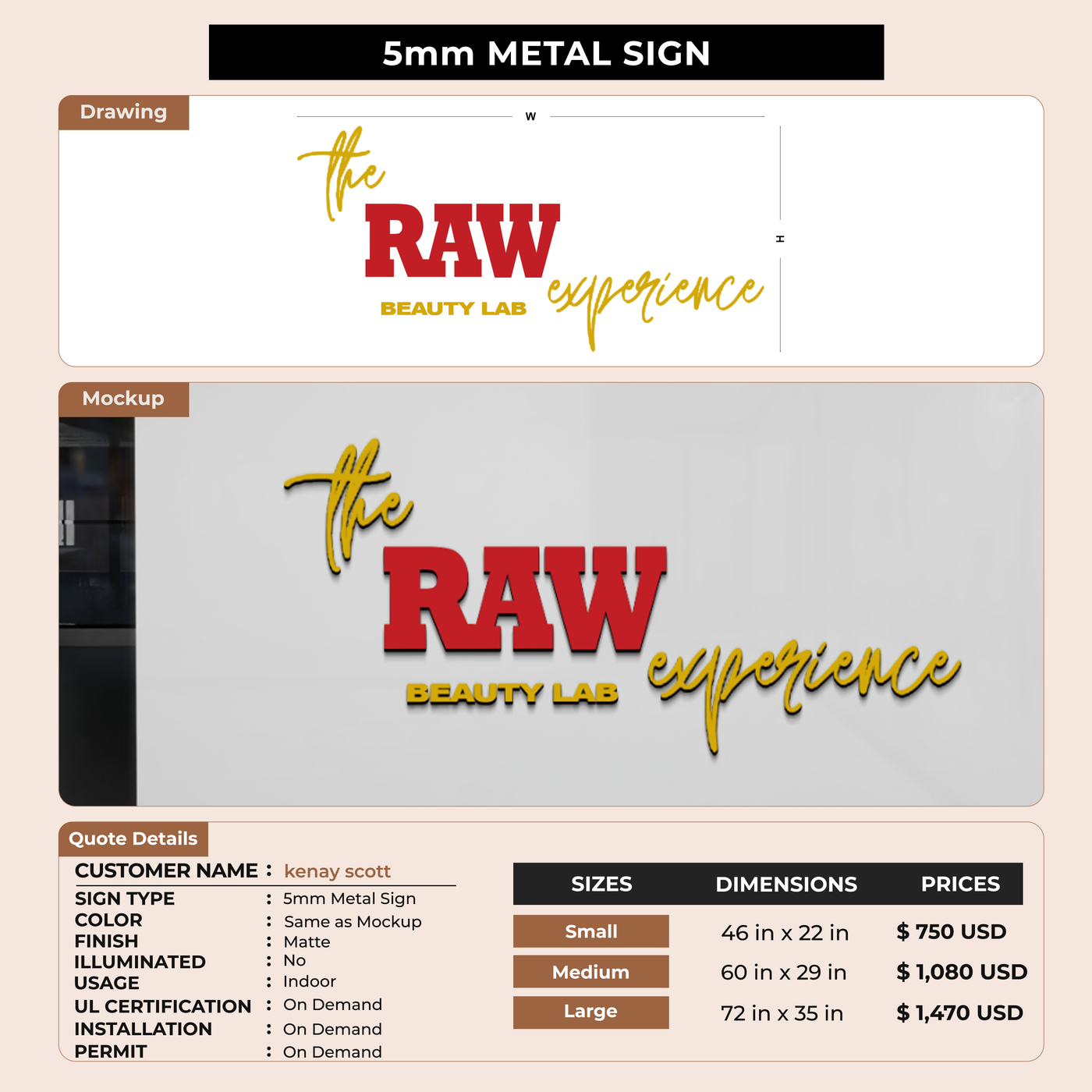 5mm metal sign for kenay scott