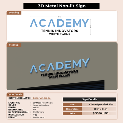 3D Metal Non-lit Signs For Cesar Andrade