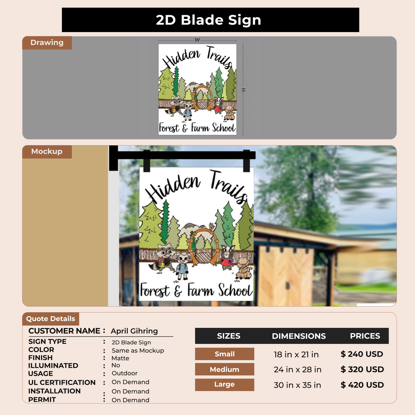 2D Blade Sign for April Gihring