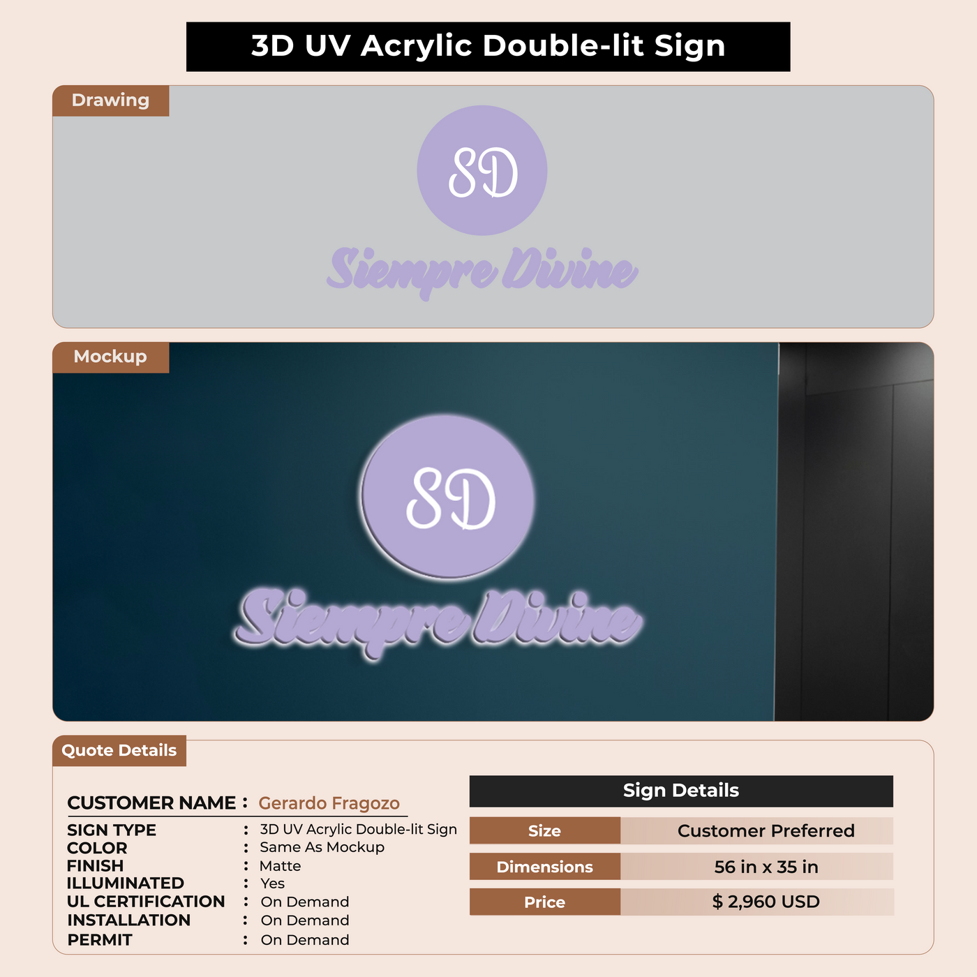 3D UV Acrylic Double-lit Sign For Gerardo Fragozo