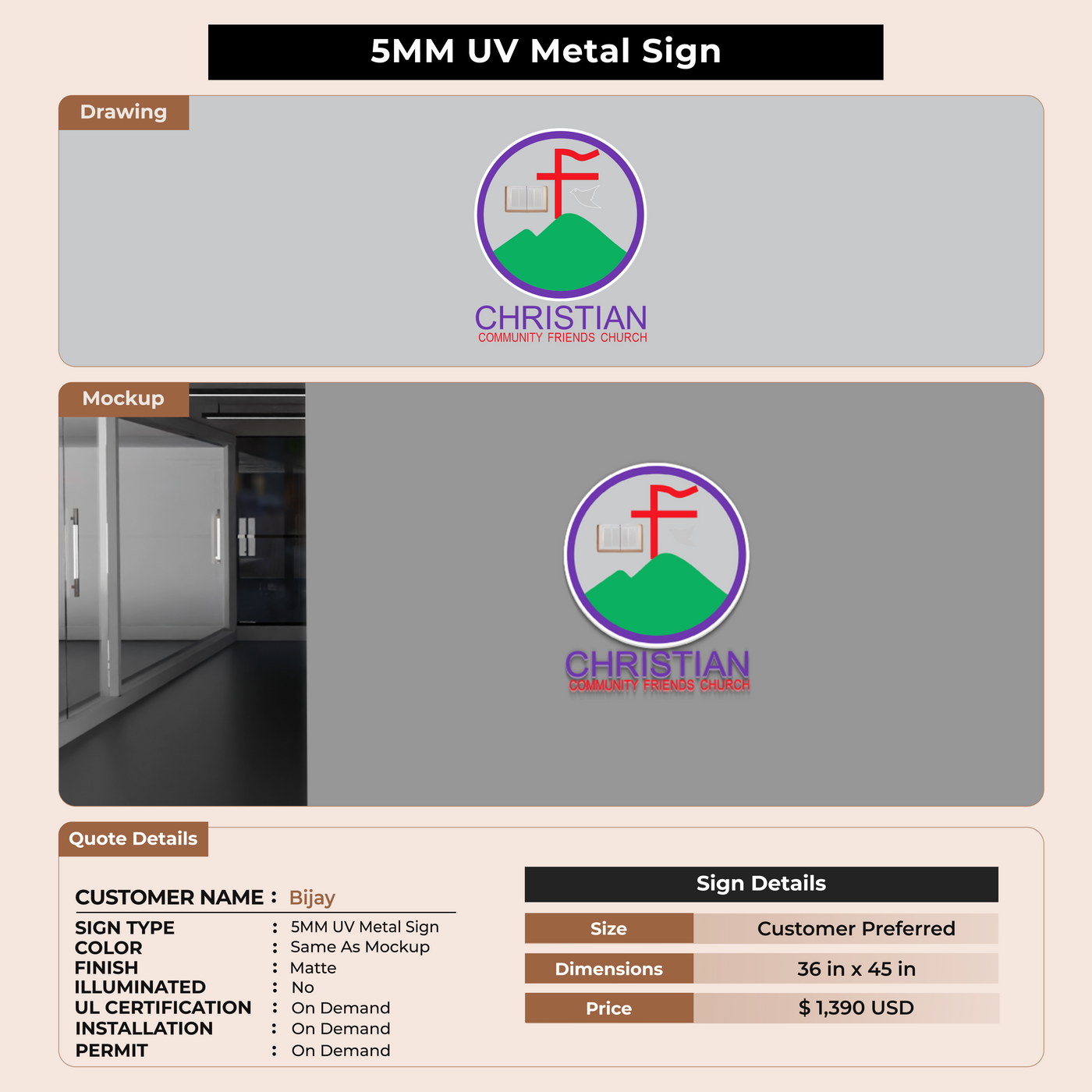 5MM UV Metal Sign For Bijay