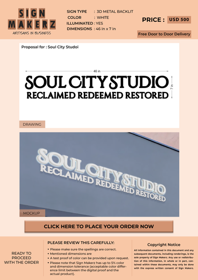 3d metal backlit for Soul City Studoi