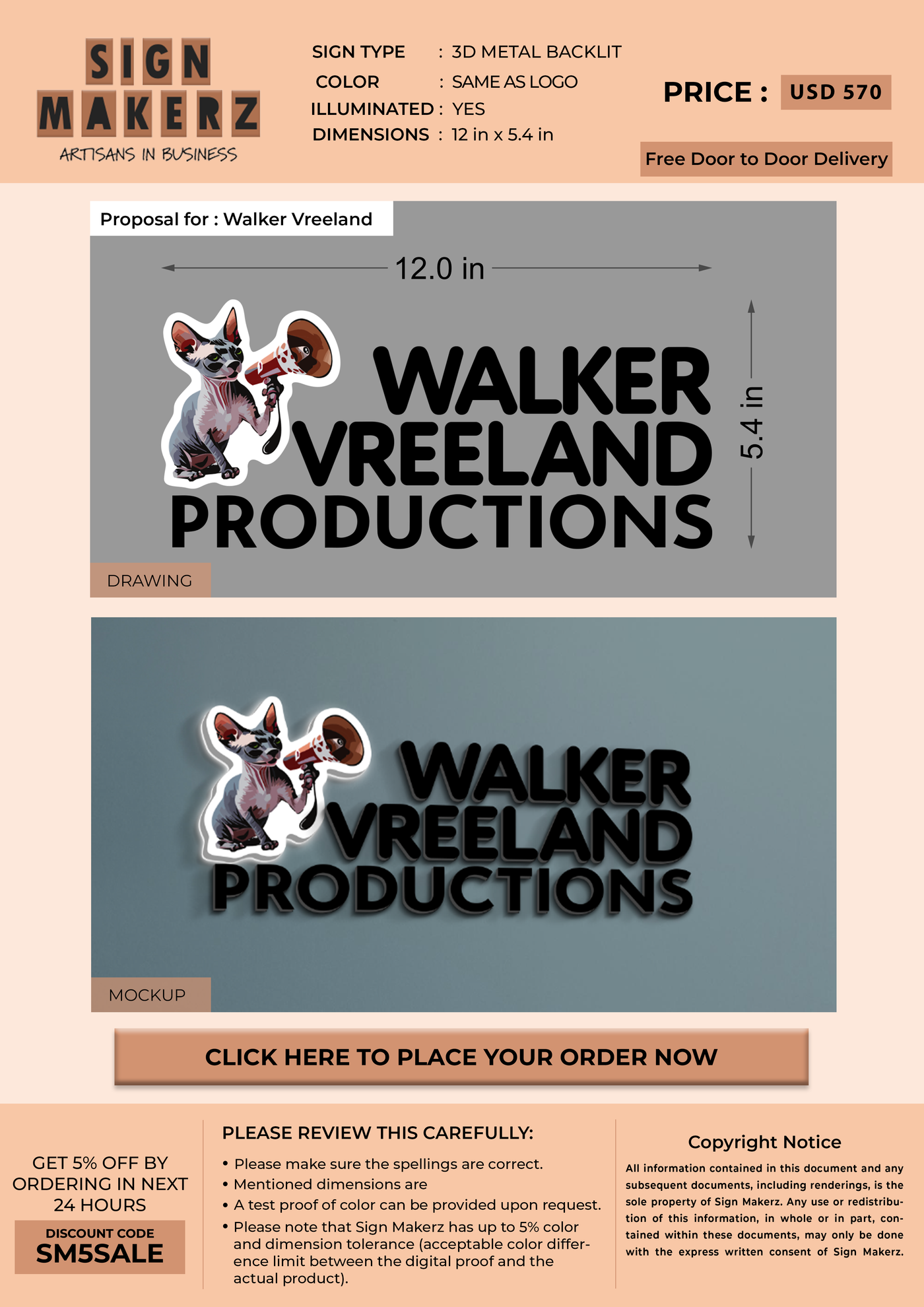 Business signage for Walker Vreeland