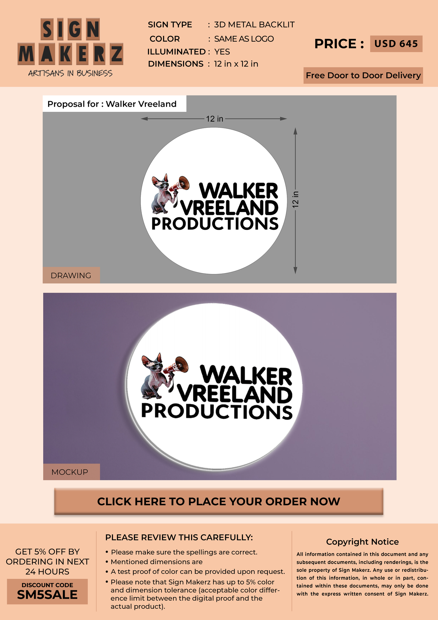 Business signage for Walker Vreeland