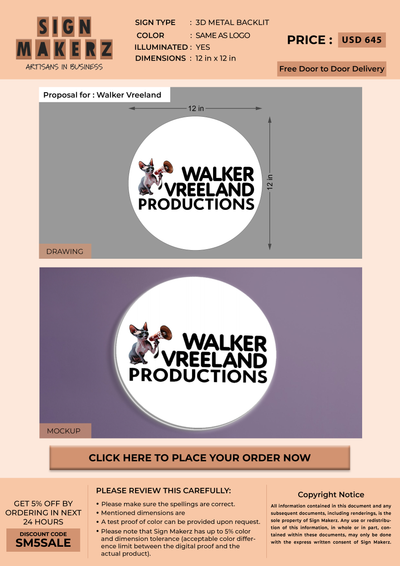 Business signage for Walker Vreeland