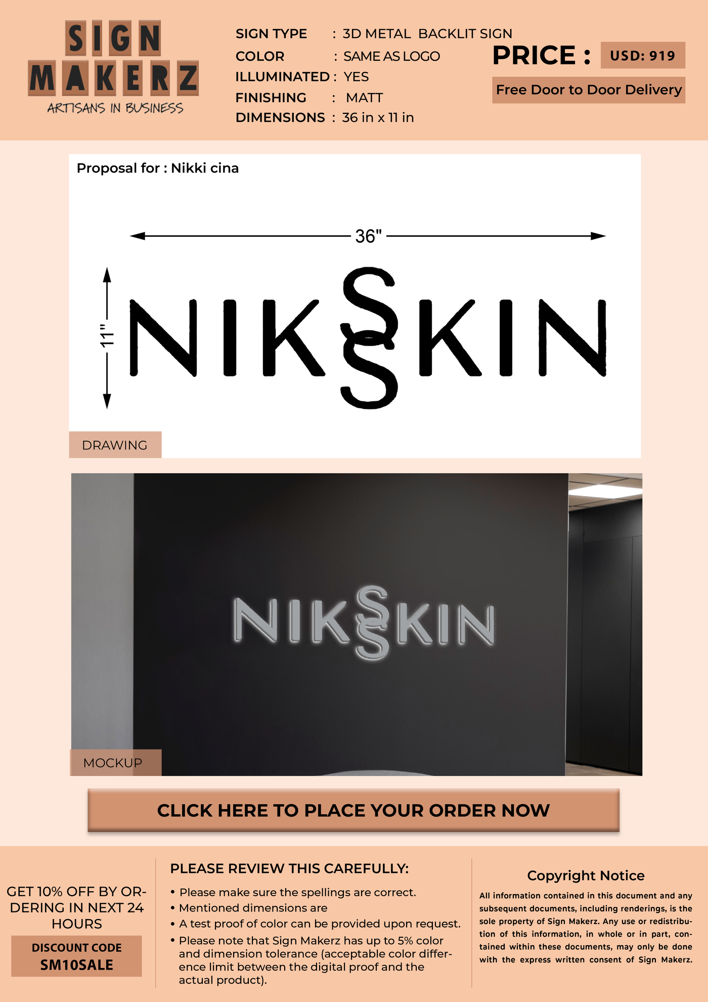 3D Metal Backlit Sign For Nikki cina