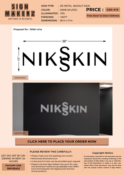 3D Metal Backlit Sign For Nikki cina