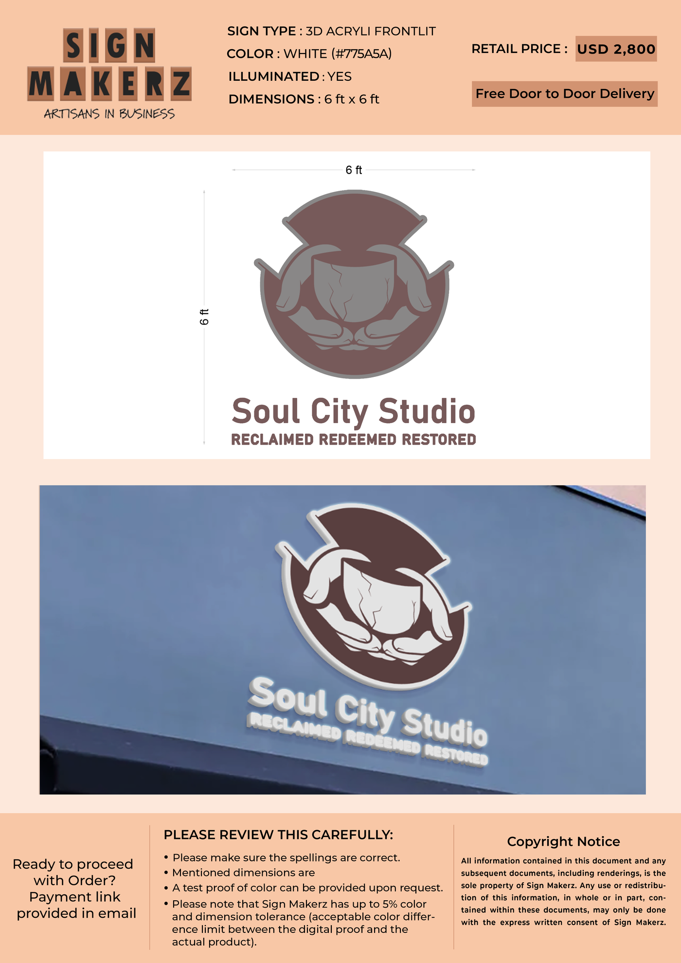 3D Acrylic Frontlit Sign for Soul City Studoi