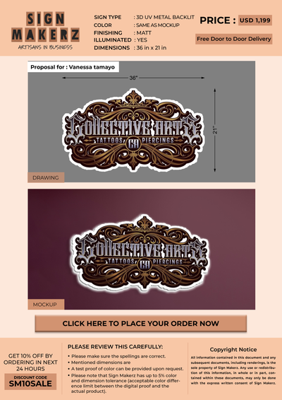 3D UV Metal Backlit Sign For Vanessa tamayo