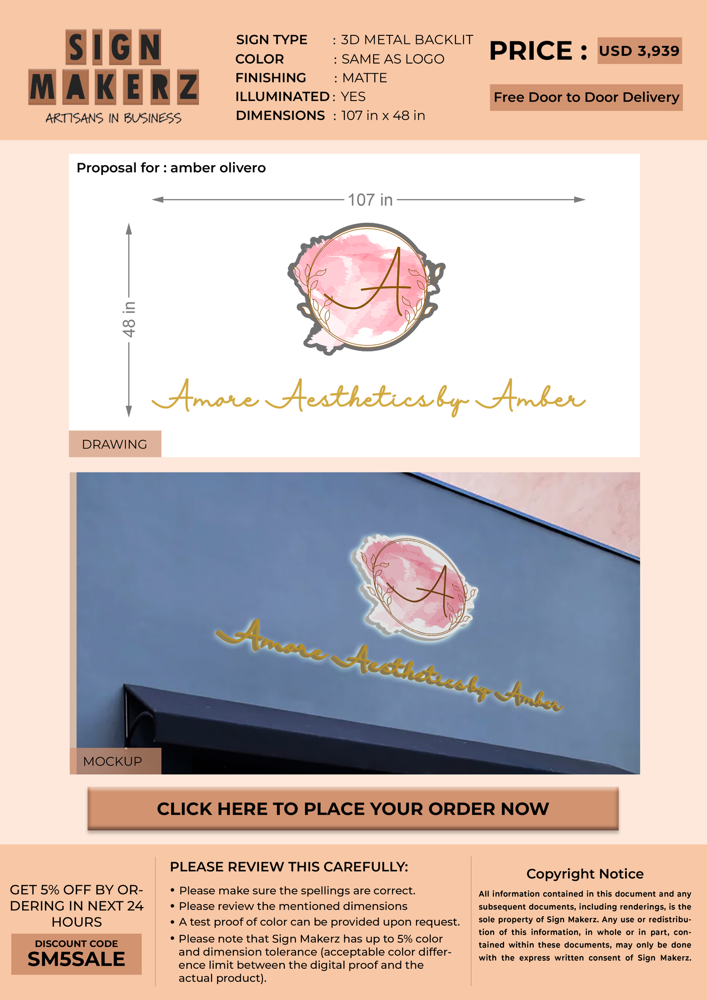 Business signage for amber olivero