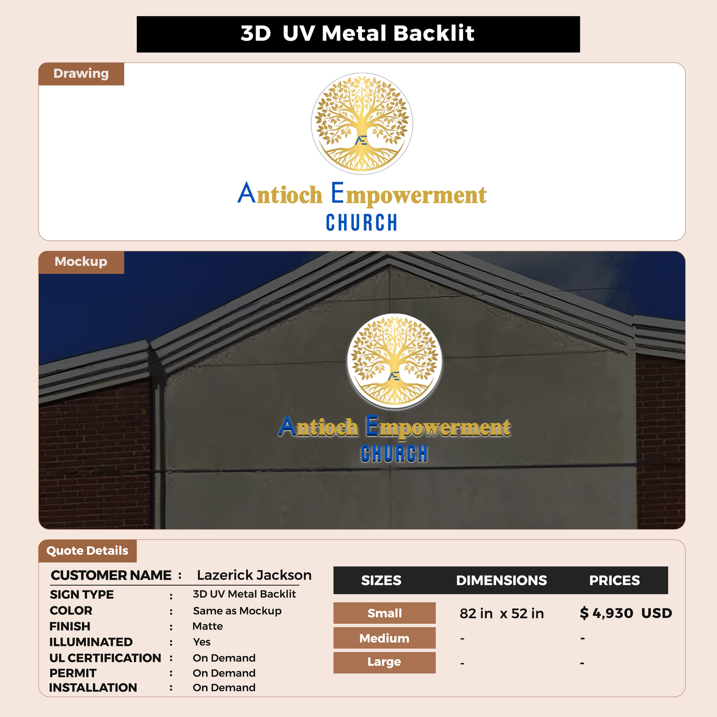 3D UV Metal Back-lit Sign For Lazerick Jackson