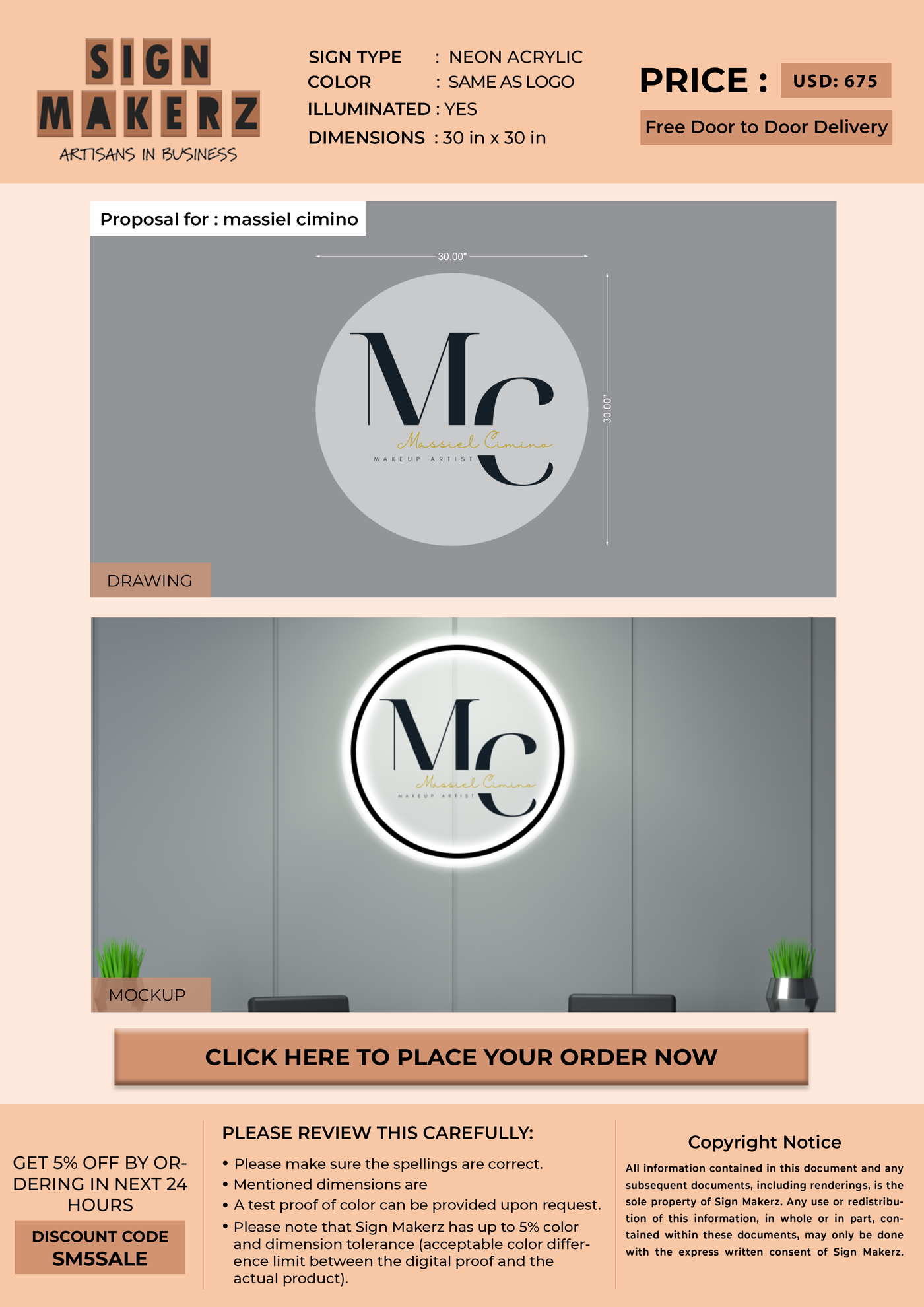 Business signage for massiel cimino